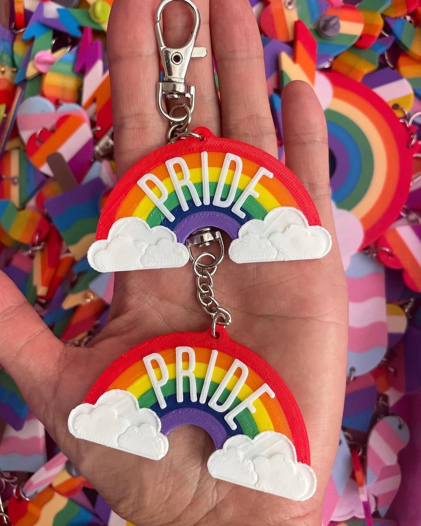 3D Happy Pride Rainbow Arc Key Chain with Clouds - Queer Book Bar - Two Brides Presents