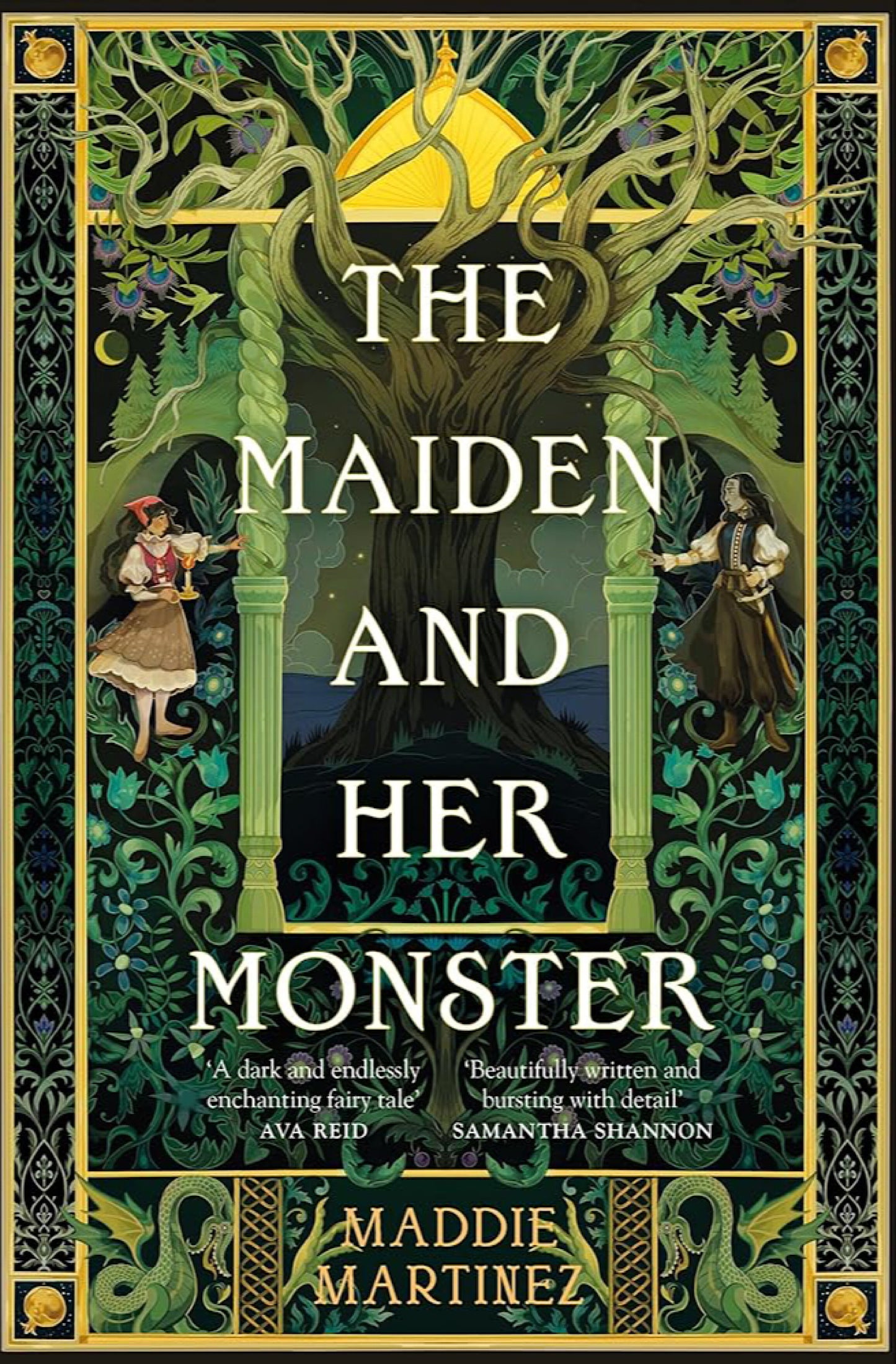 Book cover of 'The Maiden and Her Monster' with a fantasy design.