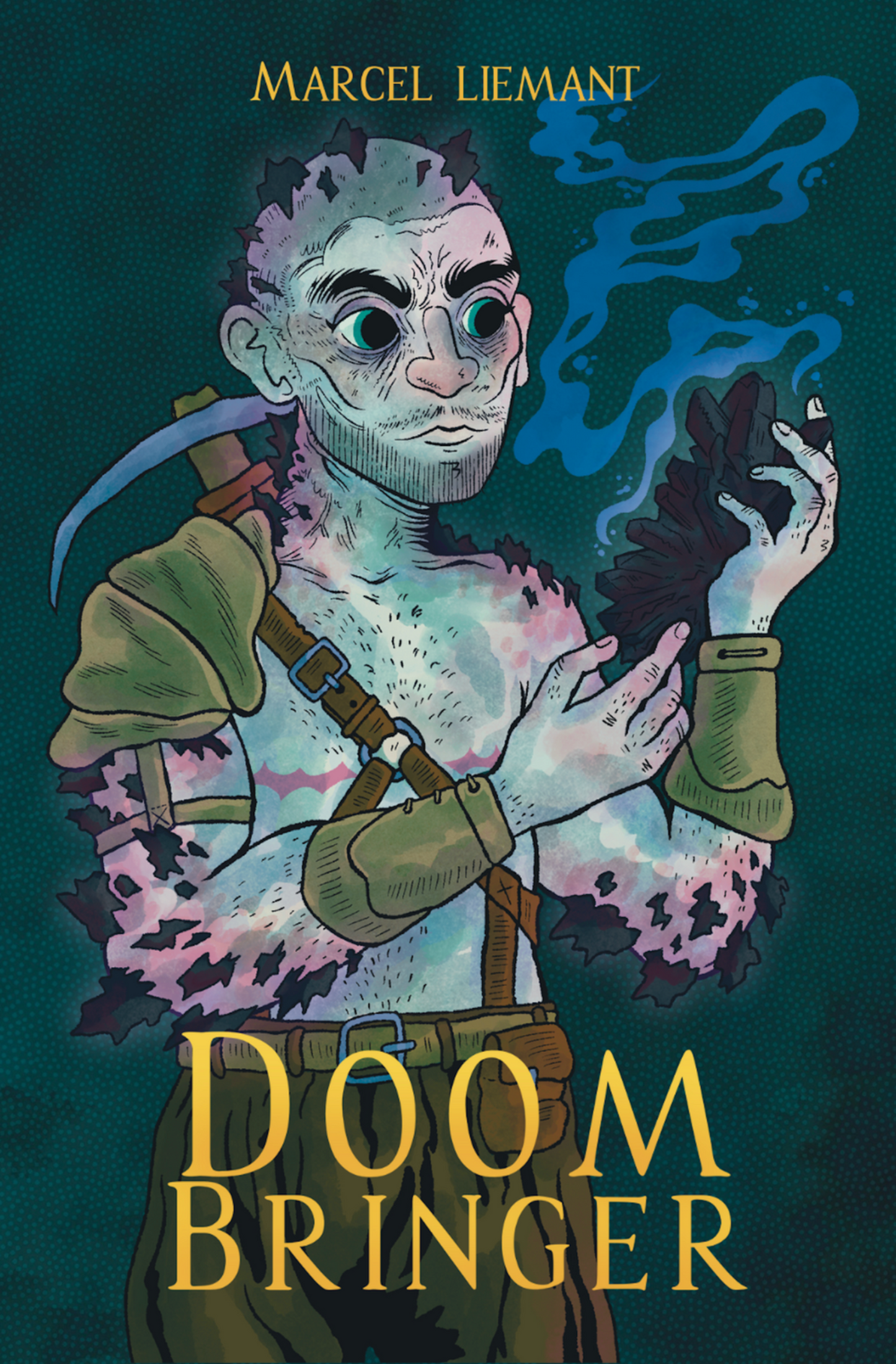 Book cover of 'Doom Bringer' featuring a character with mystical abilities against a dark background.