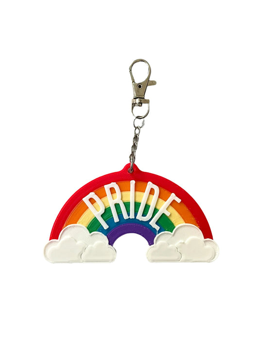 3D Happy Pride Rainbow Arc Key Chain with Clouds - Queer Book Bar - Two Brides Presents