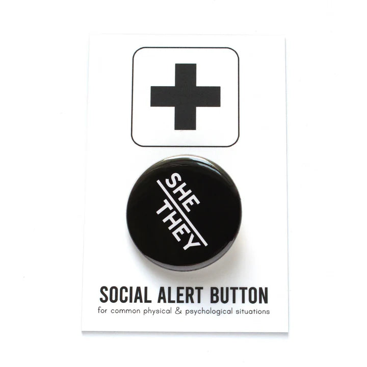 She/They Pronoun Pinback Button