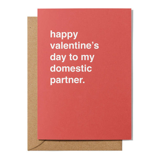 "Happy Valentine's Day To My Domestic Partner" Valentines Card - Queer Book Bar - Greetings From Hell