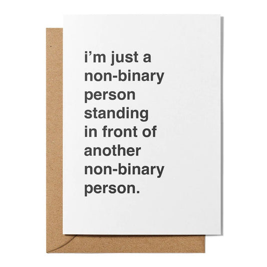 "I'm Just a Non-Binary Person" Valentines Card - Queer Book Bar - Greetings From Hell